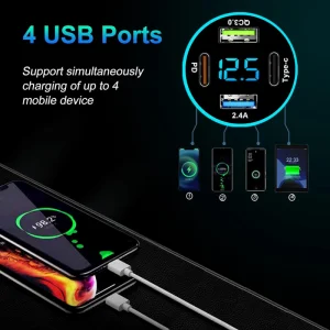 Cargador de Carro de 65 W 4 puertos USB